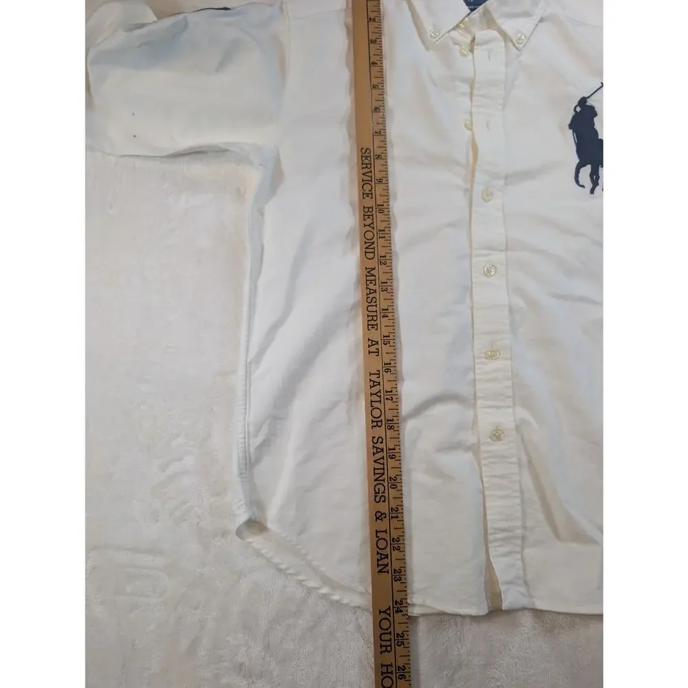 Ralph Lauren Boys White Big Pony Oxford Button Shirt Size M 10-12 Long Sleeve